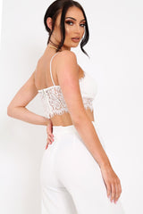 White Lace Cami Strap Crop Top - Lesta