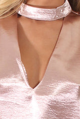 Pink Metallic High Neck Cut Out Dress - Letty