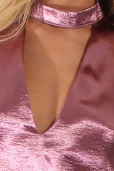 Red Metallic High Neck Cut Out Dress - Letty