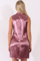 Red Metallic High Neck Cut Out Dress - Letty