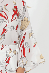 White Floral High Neck Bell Sleeve Blouse - Lexi