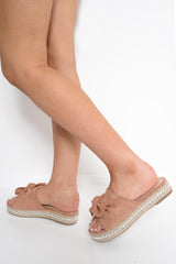 Rose Faux Suede Bow Studded Sandals - Lexine