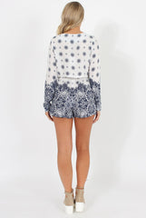 White Crochet Trim Print Two Piece - Lexus