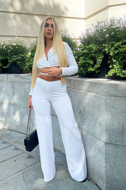 White High Waist Straight Leg Trousers - Lia