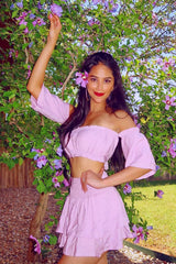 Lilac Ruffle Bardot Crop Top And Skirt Co-ord - Aamora