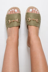 Olive Woven Platform Slip On Sandals - Liara