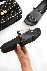 Black Studded Clear Sliders - Libertee