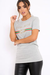 Grey Liberte Slogan T-shirt - Eleanor