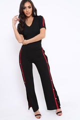 Black Ribbed Bodysuit with Contrast Trim - Libi