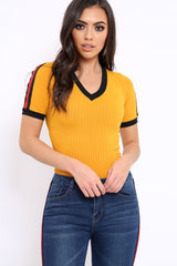 Mustard Ribbed Bodysuit with Contrast Trim - Libi