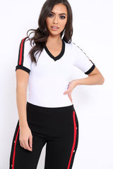 White Ribbed Bodysuit with Contrast Trim - Libi