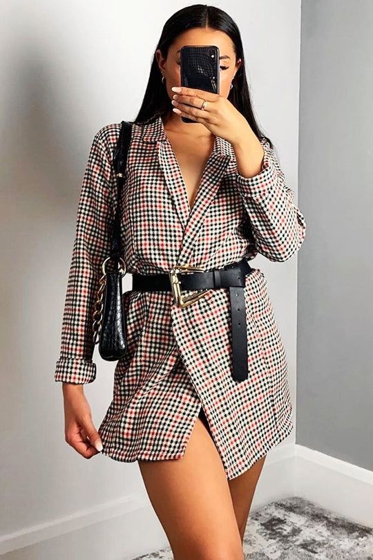 Black Red Gingham Print Blazer - Hollie