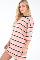 Peach White Stripe Oversized T-Shirt Dress - Rayelle
