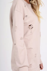 Light Pink Distressed Detail Sweatshirt Jumper Dress - Ivy