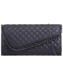 Quilted Asymmetric Chain Detail Clutch - Lila