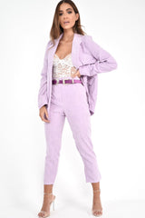Lilac Corduroy High Waist Tapered Trousers - Emmelia