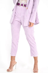 Lilac Corduroy High Waist Tapered Trousers - Emmelia