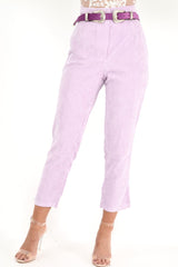 Lilac Corduroy High Waist Tapered Trousers - Emmelia