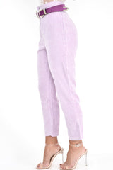 Lilac Corduroy High Waist Tapered Trousers - Emmelia