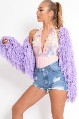 Lilac Shaggy Crop Jacket - Neha