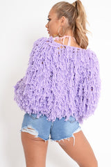 Lilac Shaggy Crop Jacket - Neha