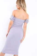 Lilac Plunge V Bardot Midi Bodycon Dress - Nanda