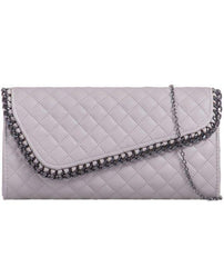 Quilted Asymmetric Chain Detail Clutch - Lila