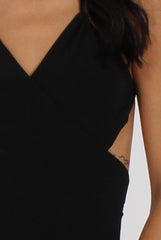 Black Halterneck Wrap Around Open Back Dress- Lillian