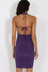 Purple Halterneck Wrap Around Open Back Dress- Lillian