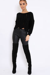 Black Cable Knit Scalloped Hem Jumper - Lilliana