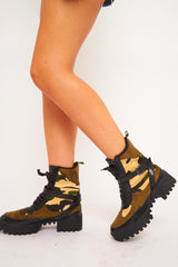 Olive Green Camo Military Buckle Boots - Jacara