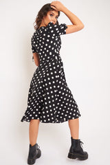 Black Polka Dot Button Front Midi Dress - Prima