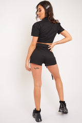 Black Utility Cargo Short and Buckle Crop Shirt Co-ord - Saisha