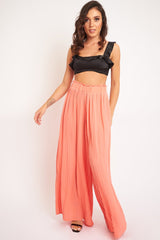 Black Satin Frill Detail Cup Style Crop Top - Elani