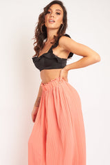 Black Satin Frill Detail Cup Style Crop Top - Elani