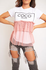 Rose Coco slogan mesh layer T-shirt - Sarah