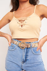 Camel Lace Up Ribbed Crop top - Prisha
