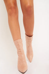 Apricot Faux Suede Diamante Heel Sock Boot - Graylin