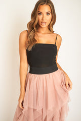 Pink Layered Tulle Midi Skirt - Laveta