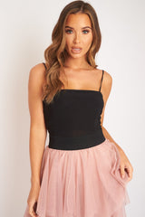 Black Square Neck Slinky Bodysuit - Sadie