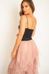 Pink Layered Tulle Midi Skirt - Laveta