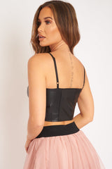 Black PU Zip Front Bralet - Linsa