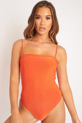 Orange Square Neck Slinky Bodysuit - Sadie