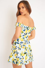 Blue Lemon Print Ruffle Summer Dress - Ashley
