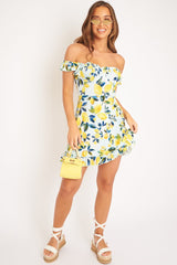 Blue Lemon Print Ruffle Summer Dress - Ashley