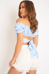 Blue Milkmaid Bow Tie Back Detail Crop Top - Smith