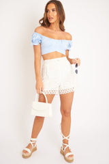 Blue Milkmaid Bow Tie Back Detail Crop Top - Smith