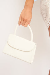White Faux Croc Top Handle Bag - Lauran