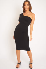 Black One Shouldered Wrap Front Midi Dress - Kirtsy