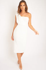White One Shouldered Wrap Front Midi Dress - Kirtsy